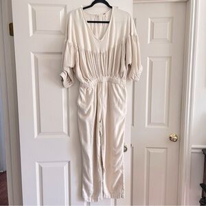 Free People Absolute Heaven Jumpsuit Straight Leg Relaxed Fit Cream Color Size S